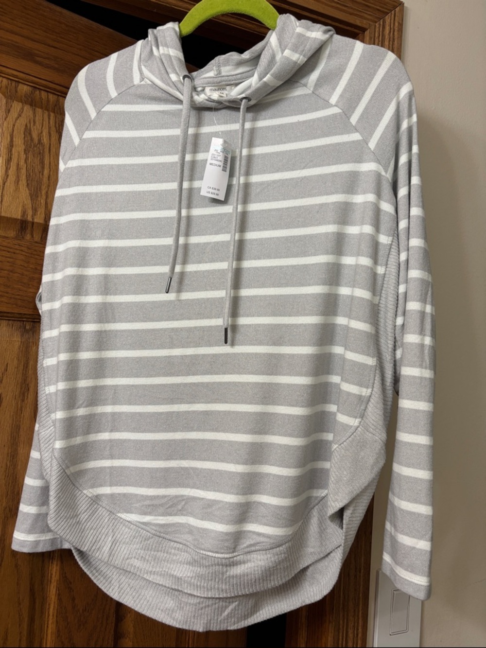 Maurices Gray & White Striped Hooded Pullover Sweater